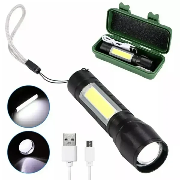 Mini Lanterna Tática Recarregável com LED e Zoom GadioWay