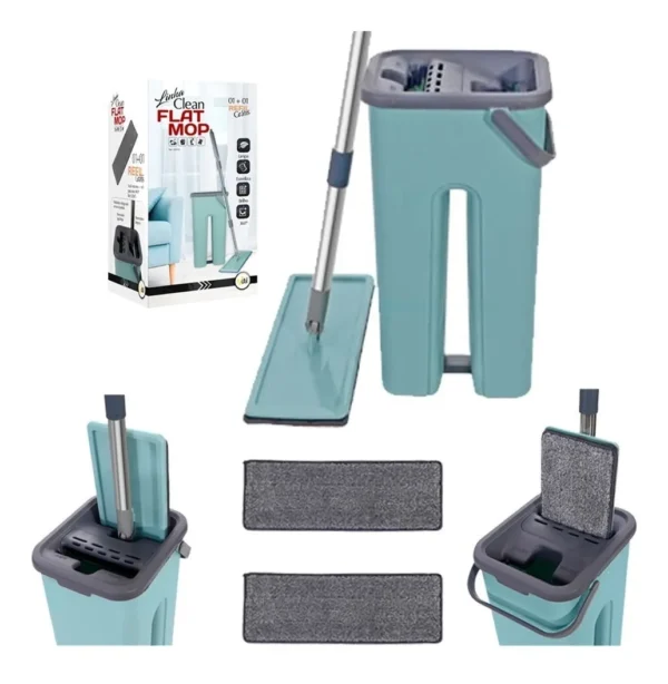 Esfregão Flat Mop GadioWay com Balde de 5 Litros e Microfibra de Alta Absorção e Refil Grátis