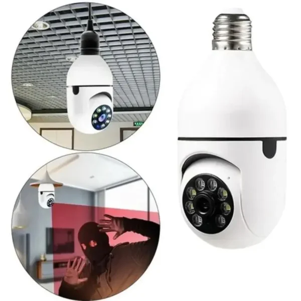 Câmera de Segurança Visão 360 com Wifi e Encaixe de Lampada Bocal GadioWay